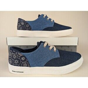 Sun + Stone Kiva Casual Sneakers Mens 9.5 Blue Denim Paisley Lace Up Shoes NWB